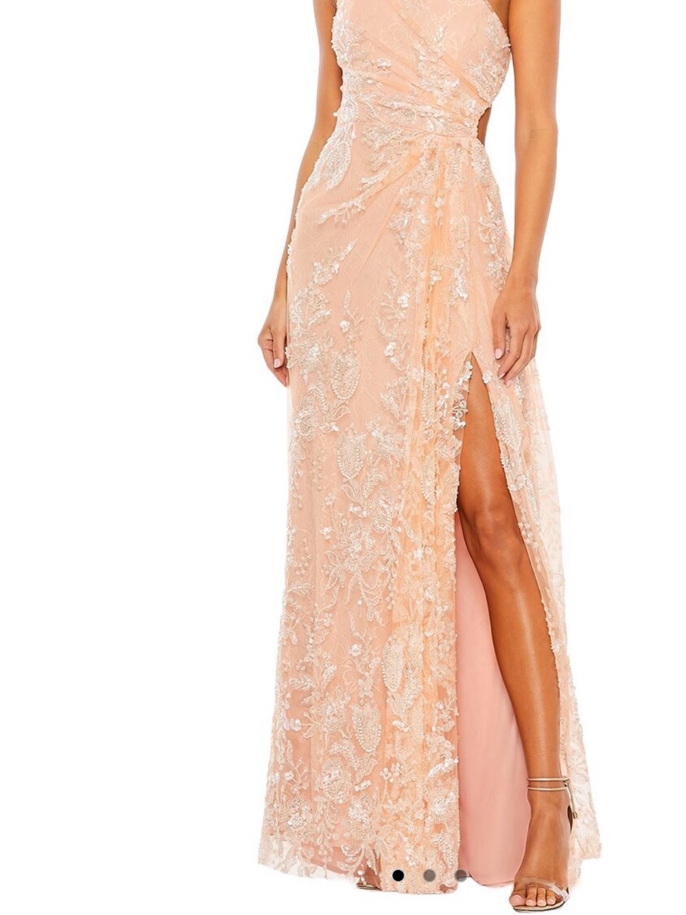 Mac Duggal Peach Embroidered Lace Maxi Skirt with Side Slit